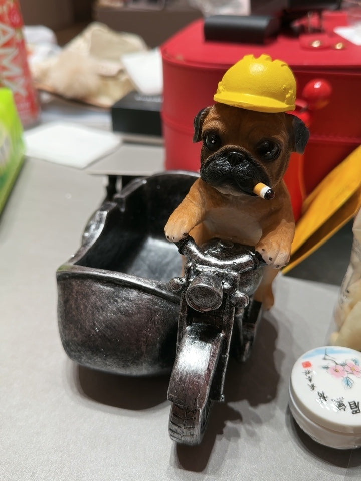 Funny Dog Riding Motorcycle Ashtray, Creative Gift, Unique Desktop Decoration