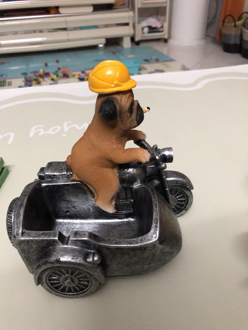 Funny Dog Riding Motorcycle Ashtray, Creative Gift, Unique Desktop Decoration