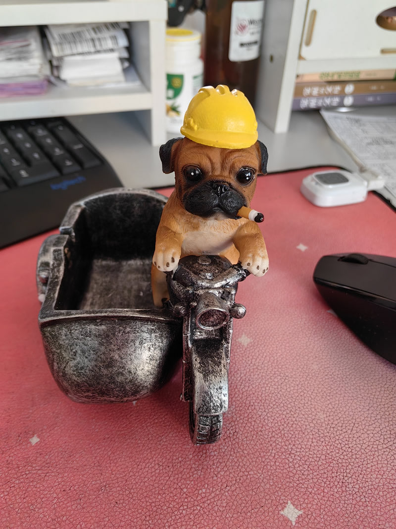 Funny Dog Riding Motorcycle Ashtray, Creative Gift, Unique Desktop Decoration