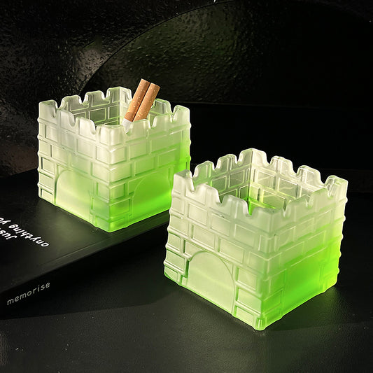 Gradient Green Glass Ashtray - Architectural Square Design for Home & Office