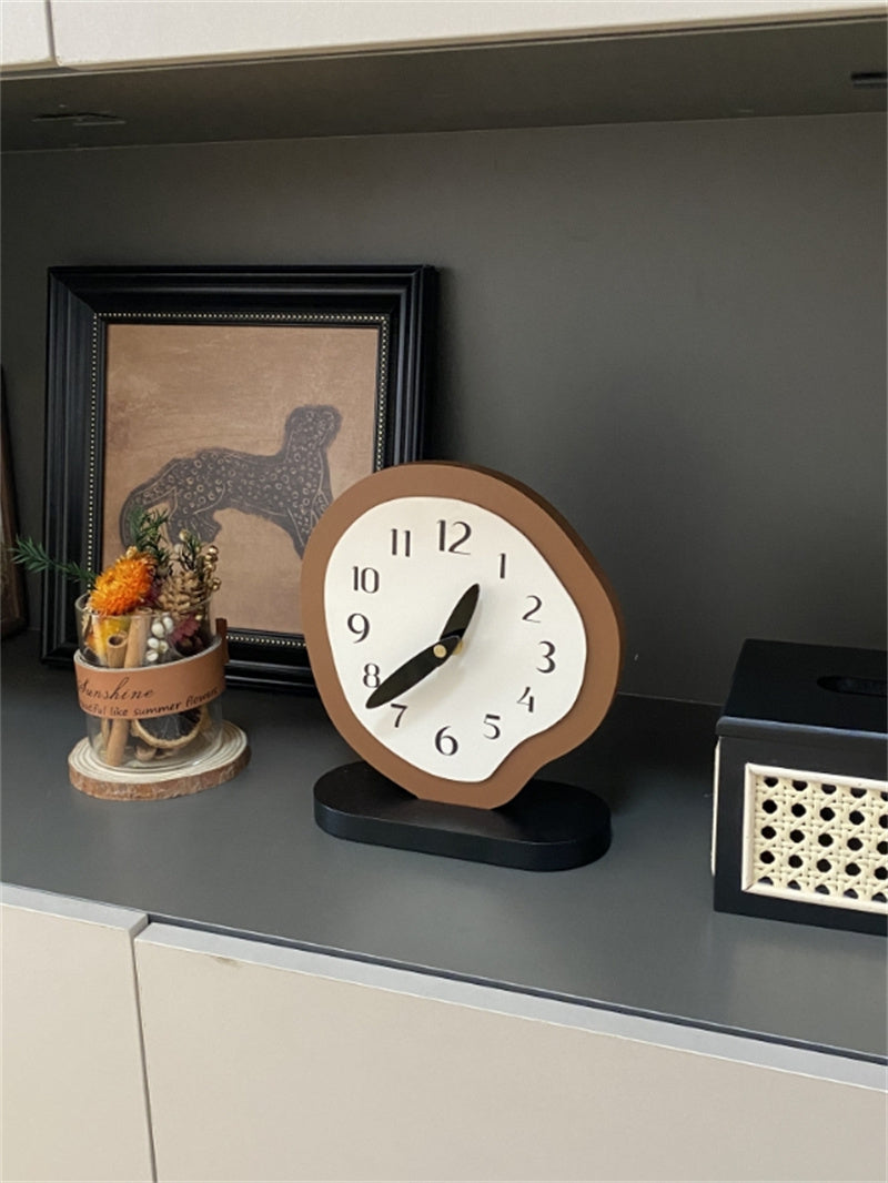 Irregular - Shaped Wooden Table Clock, Artistic Decorative Timepiece