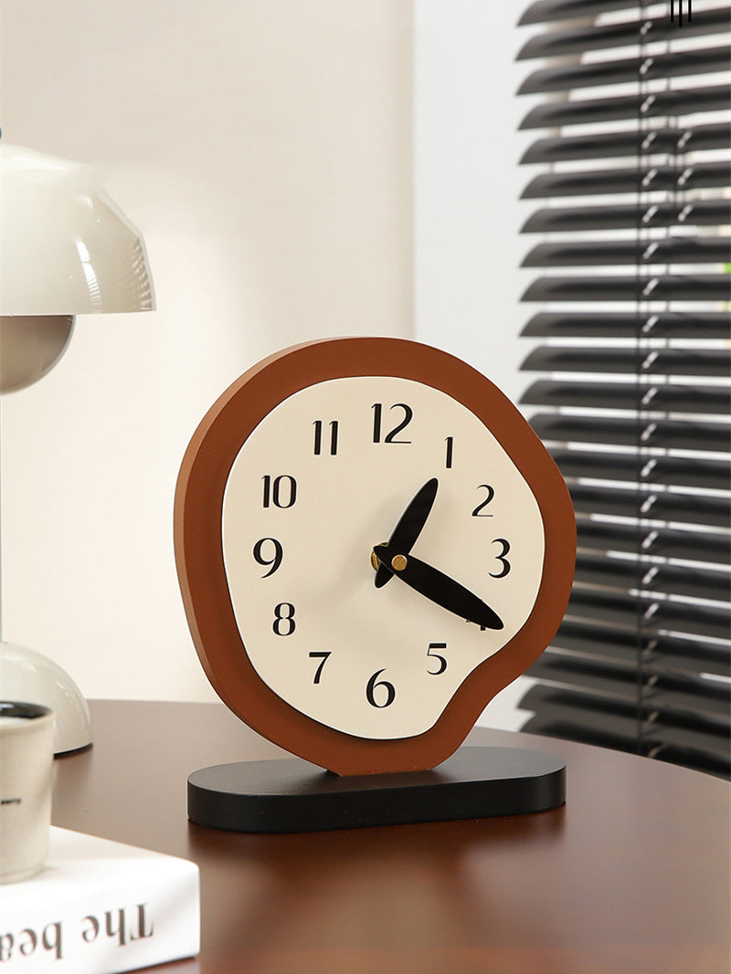Irregular - Shaped Wooden Table Clock, Artistic Decorative Timepiece