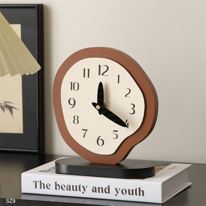 Irregular - Shaped Wooden Table Clock, Artistic Decorative Timepiece