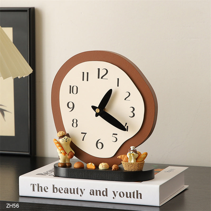 Irregular - Shaped Wooden Table Clock, Artistic Decorative Timepiece