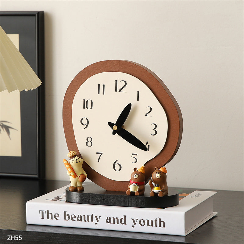 Irregular - Shaped Wooden Table Clock, Artistic Decorative Timepiece