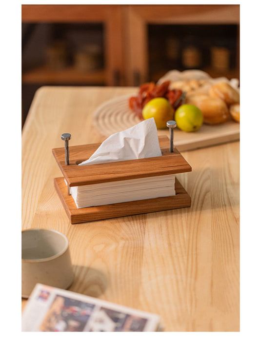 Minimalist Wooden & Metal Tissue Box – Modern Industrial Desk & Tabletop Tissue Holder