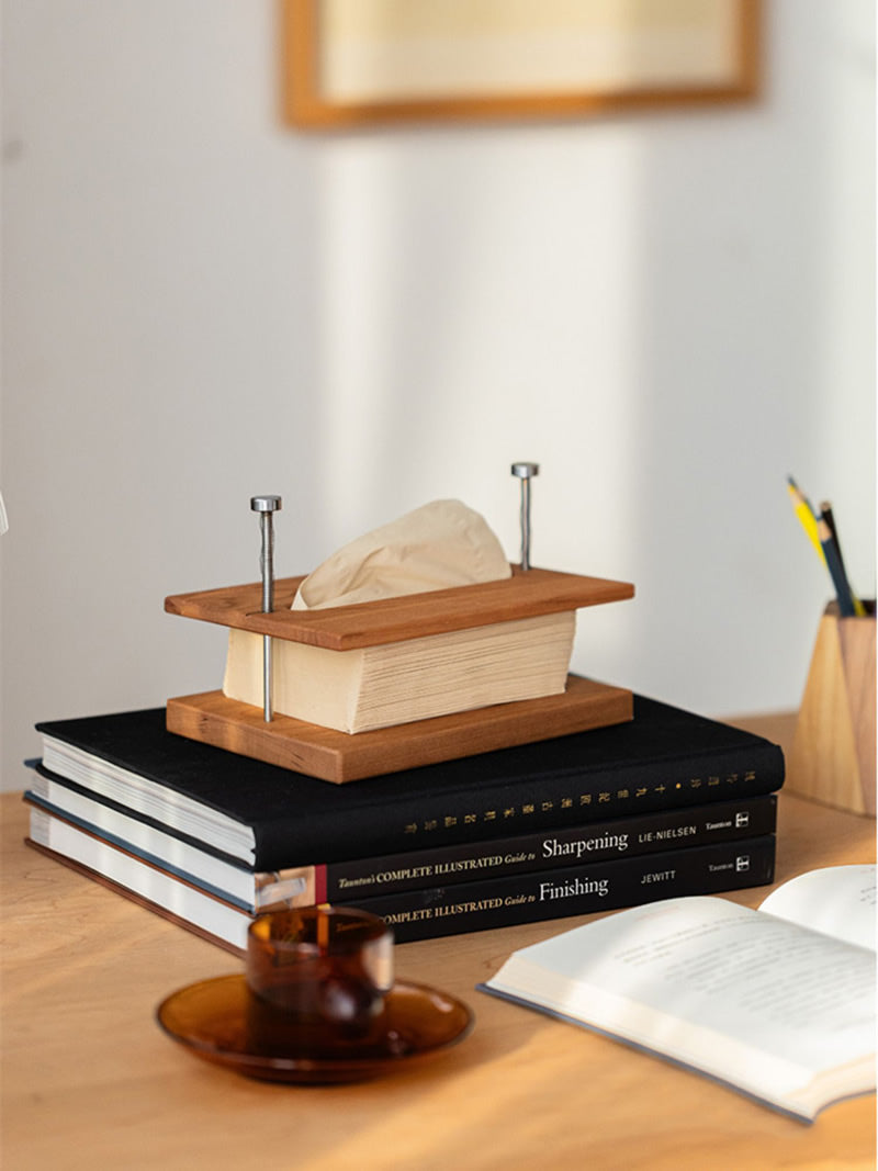 Minimalist Wooden & Metal Tissue Box – Modern Industrial Desk & Tabletop Tissue Holder