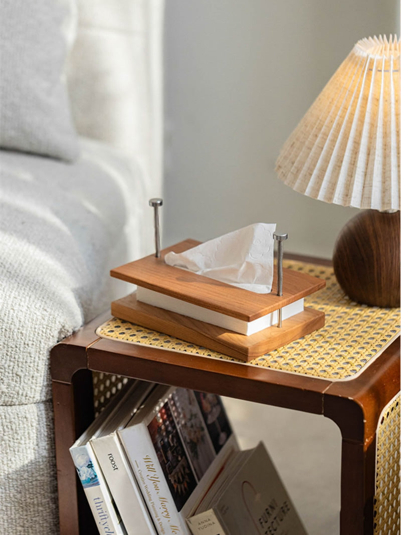 Minimalist Wooden & Metal Tissue Box – Modern Industrial Desk & Tabletop Tissue Holder