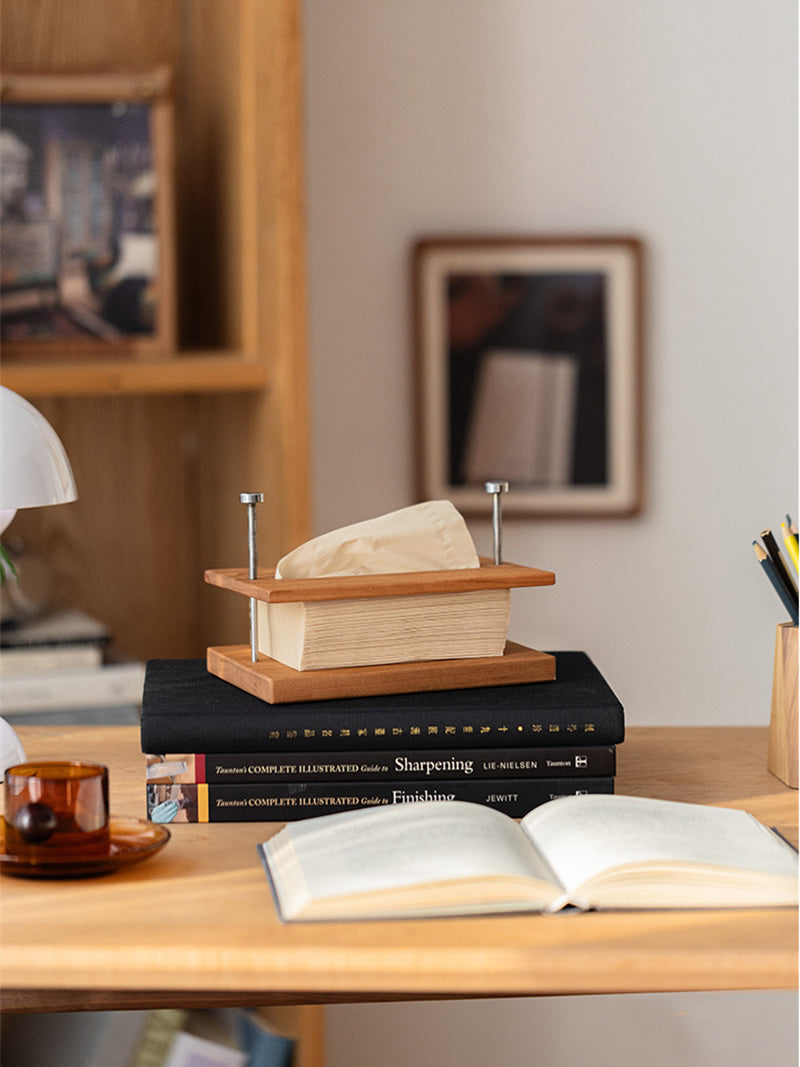 Minimalist Wooden & Metal Tissue Box – Modern Industrial Desk & Tabletop Tissue Holder