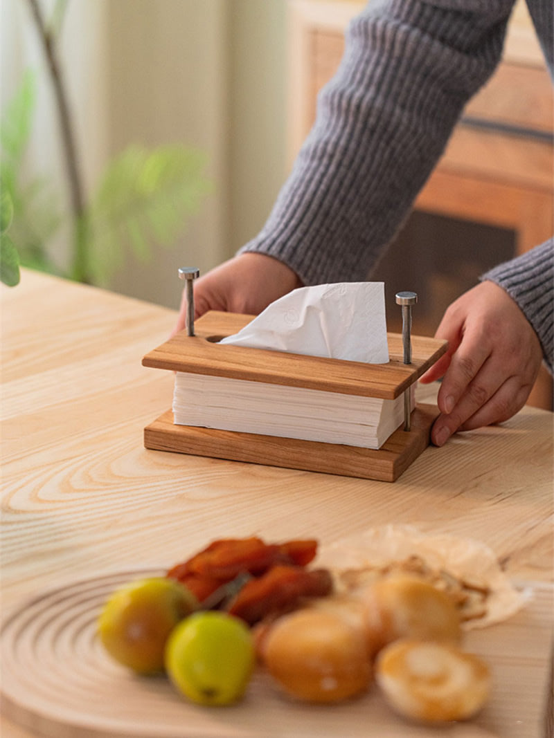 Minimalist Wooden & Metal Tissue Box – Modern Industrial Desk & Tabletop Tissue Holder