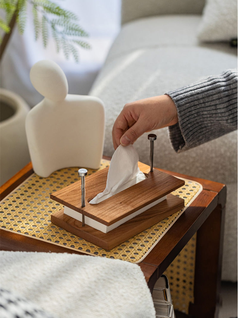 Minimalist Wooden & Metal Tissue Box – Modern Industrial Desk & Tabletop Tissue Holder