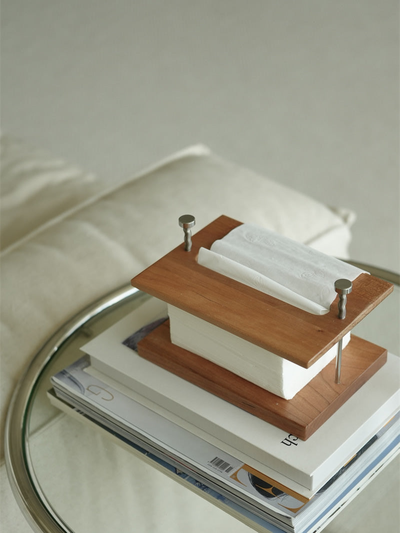Minimalist Wooden & Metal Tissue Box – Modern Industrial Desk & Tabletop Tissue Holder