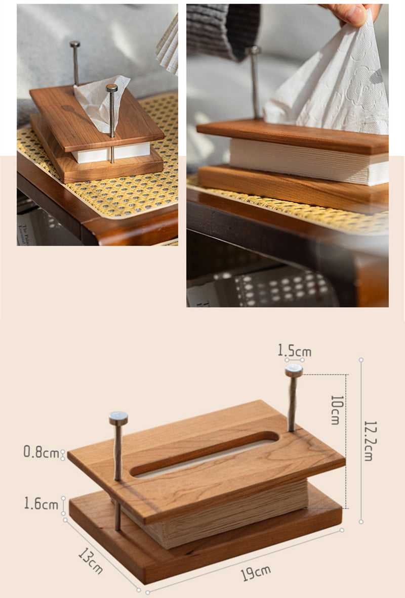 Minimalist Wooden & Metal Tissue Box – Modern Industrial Desk & Tabletop Tissue Holder