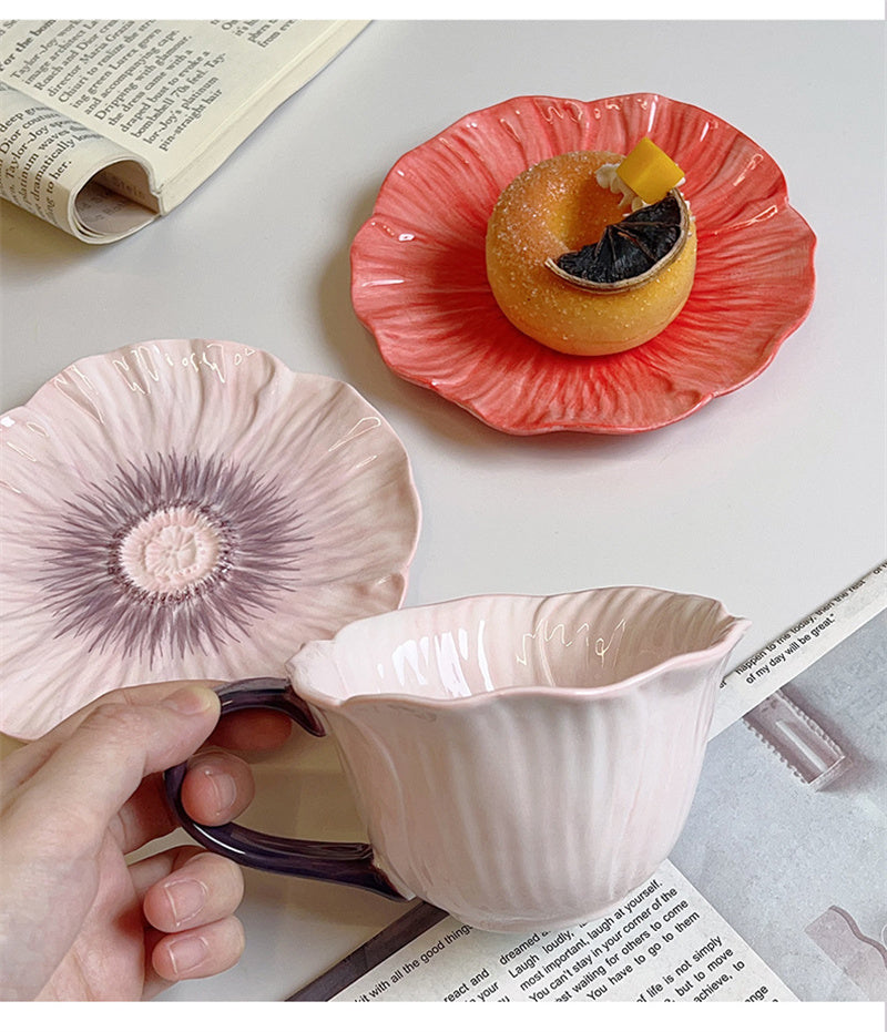 Flower-Shaped Ceramic Cup, High-Value Ins-Style Tableware for Coffee/Tea & Dessert