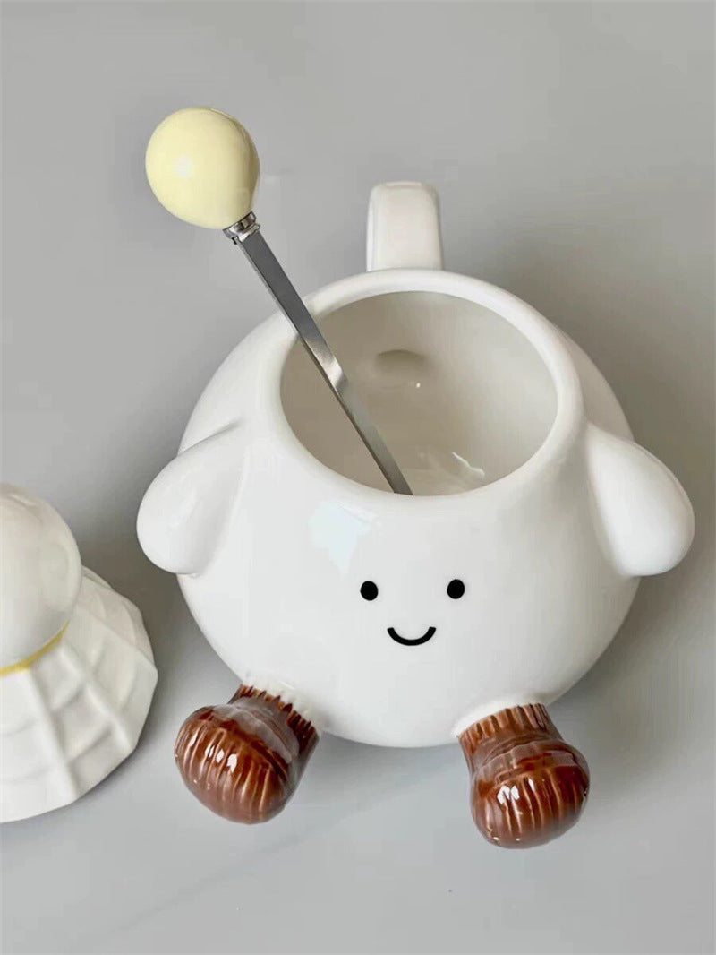 Cute Badminton Character Ceramic Mug - Cartoon Sports-Themed Coffee Cup