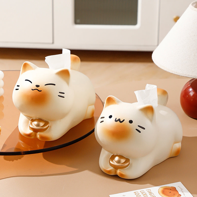 Chubby Lucky Cat Tissue Box, Cute Plump Cat  Desktop Tissue Holder Decor