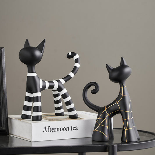 Abstract Art Black Cat Decorative Figurines -  Funny Ornaments for Home Shelves, Desks & Display Cabinets