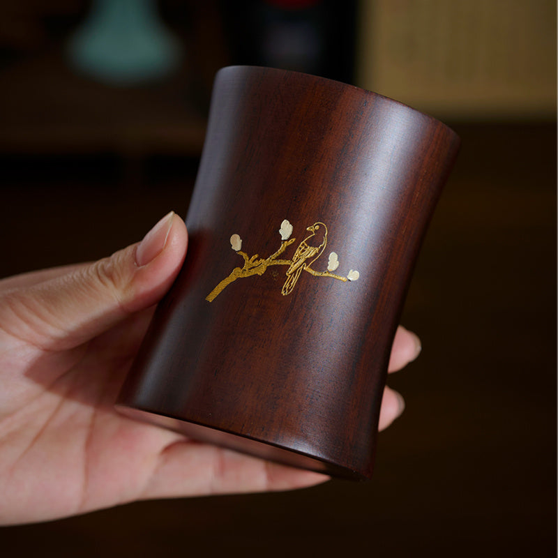 Bird & Plum Blossom Solid Wood Pen Holde, Retro Office Stationery Organizer