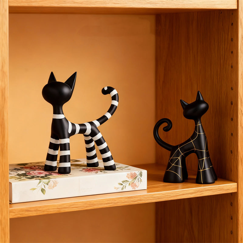 Abstract Art Black Cat Decorative Figurines -  Funny Ornaments for Home Shelves, Desks & Display Cabinets