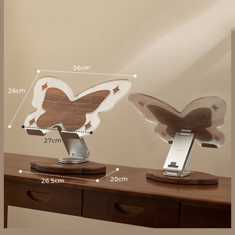 Butterfly - Shaped Device Stand, Acrylic & Wood Desktop Organizer for Tablets and Laptops