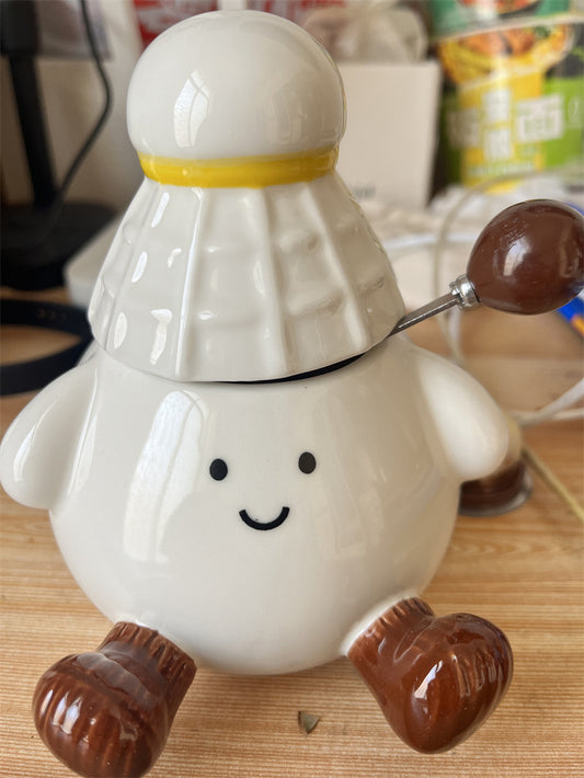 Cute Badminton Character Ceramic Mug - Cartoon Sports-Themed Coffee Cup