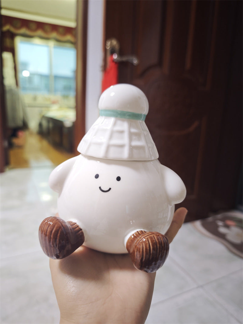 Cute Badminton Character Ceramic Mug - Cartoon Sports-Themed Coffee Cup