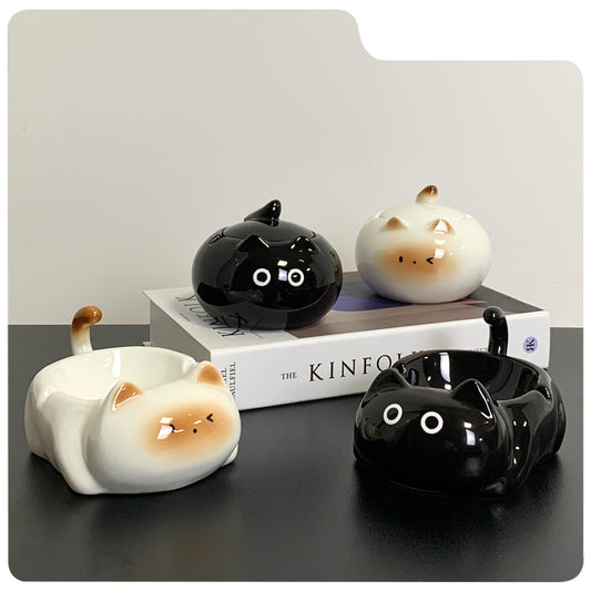 Cute Ceramic Cat Ashtray, Jewelry Box, Fun Desktop Decoration