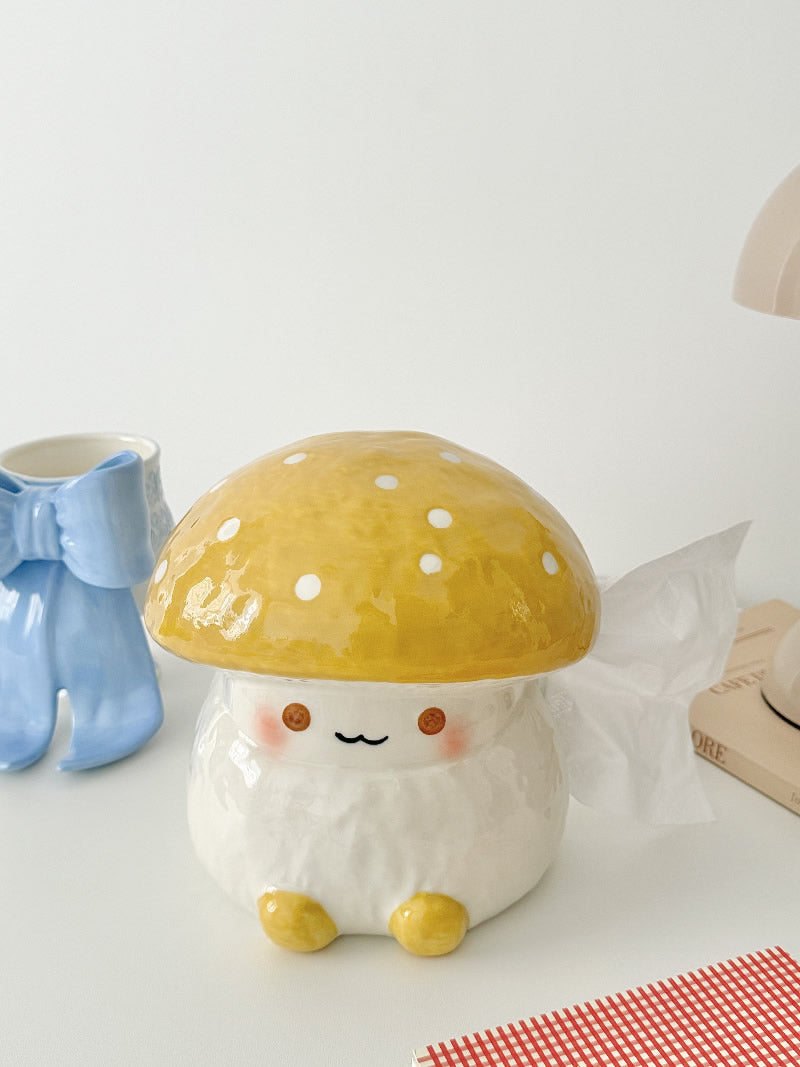 Cute Mushroom - Shaped Ceramic Tissue Box, Cartoon Decorative Tissue Holder for Home