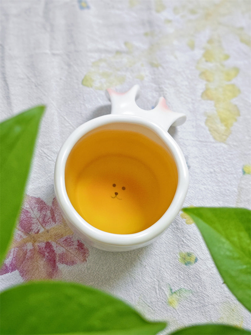 Bunny Ear Ceramic Mug,  Minimalist Cute Coffee Cup with Pink Ear Details, Premium Gift for Women