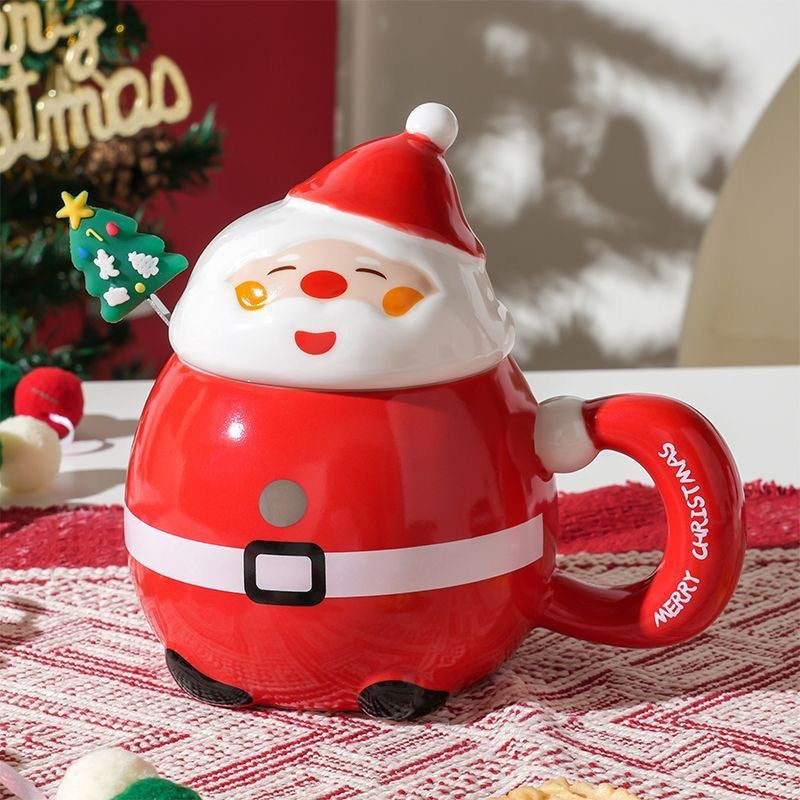 Santa - Shaped Christmas Ceramic Mug with Lid , Festive Holiday Drinkware