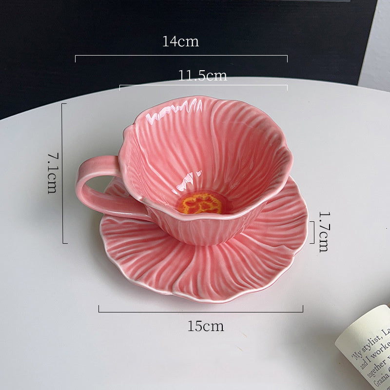 Flower-Shaped Ceramic Cup, High-Value Ins-Style Tableware for Coffee/Tea & Dessert