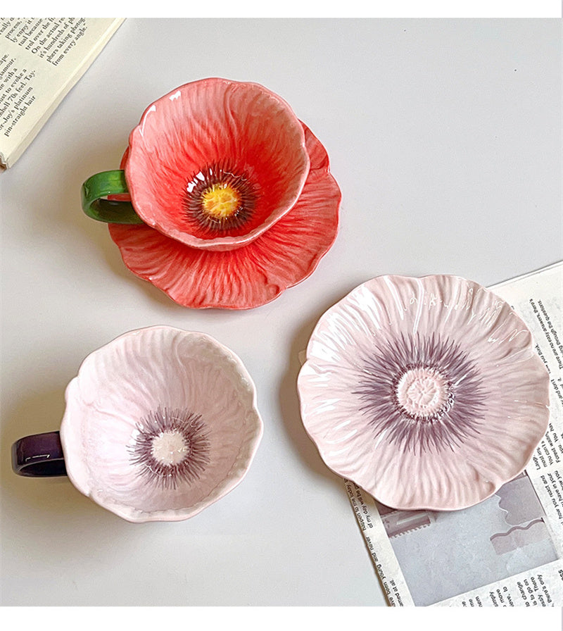 Flower-Shaped Ceramic Cup, High-Value Ins-Style Tableware for Coffee/Tea & Dessert