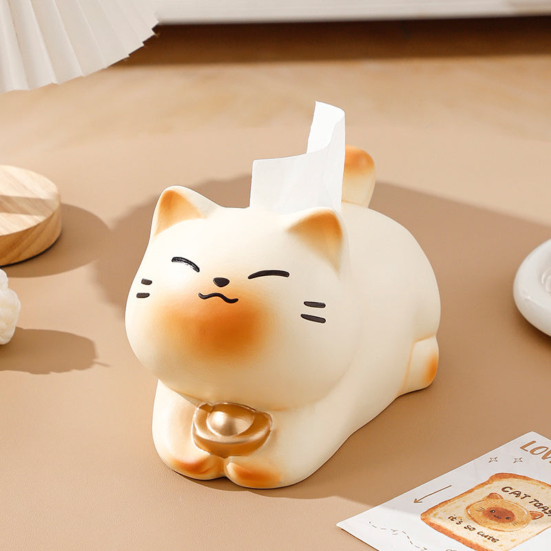 Chubby Lucky Cat Tissue Box, Cute Plump Cat  Desktop Tissue Holder Decor