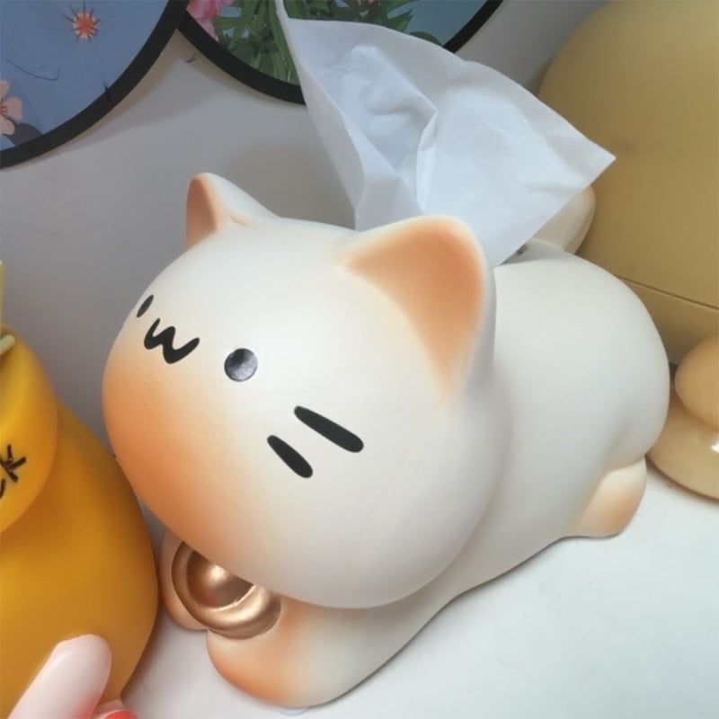 Chubby Lucky Cat Tissue Box, Cute Plump Cat  Desktop Tissue Holder Decor