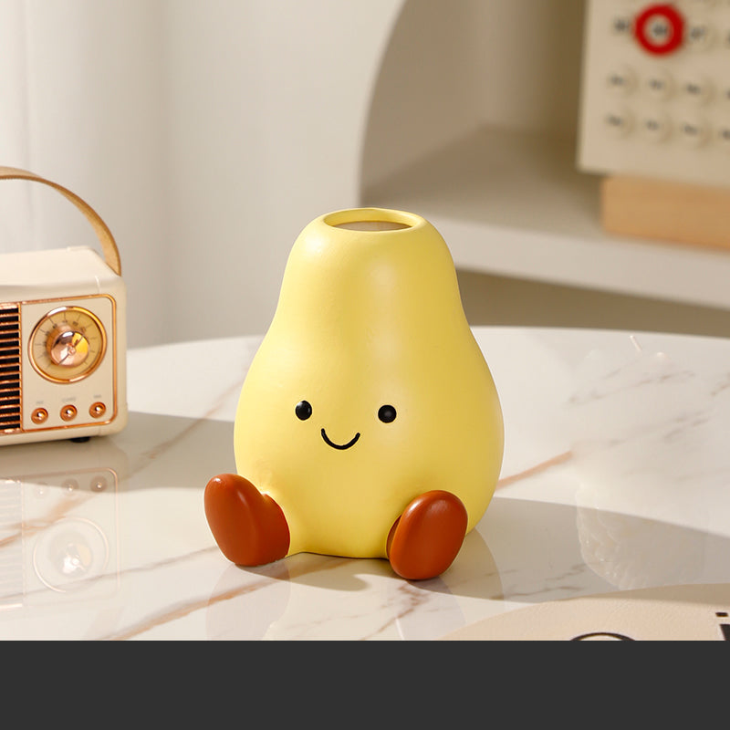 Pear - Shaped Ceramic Vase , Cute Smiling Face Flower Holder for Home Decor