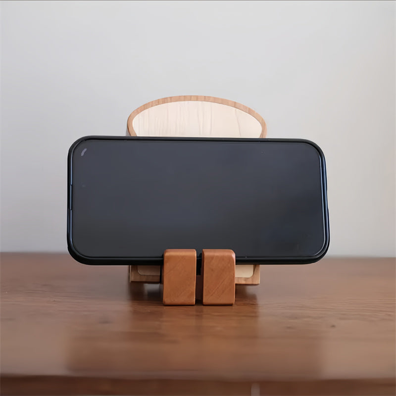 Cute Wooden Toast - Shaped Phone Stand, Foldable Desk Phone Holder with Cartoon Design