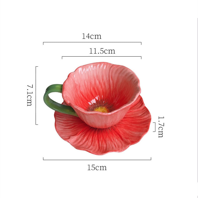 Flower-Shaped Ceramic Cup, High-Value Ins-Style Tableware for Coffee/Tea & Dessert