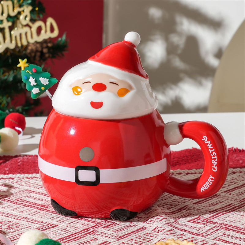 Santa - Shaped Christmas Ceramic Mug with Lid , Festive Holiday Drinkware