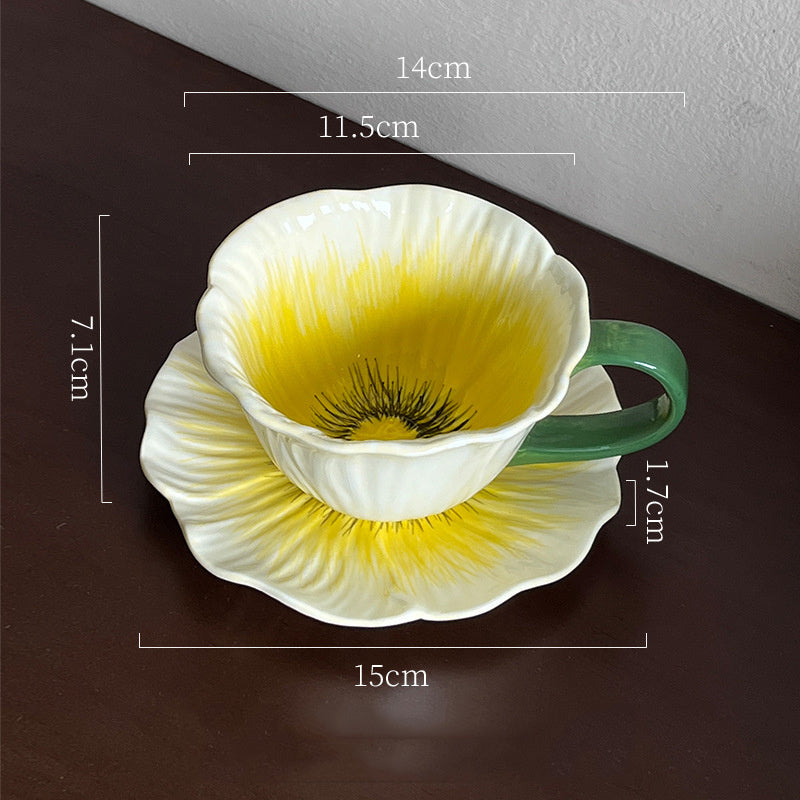 Flower-Shaped Ceramic Cup, High-Value Ins-Style Tableware for Coffee/Tea & Dessert