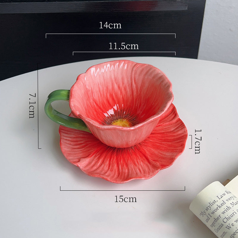 Flower-Shaped Ceramic Cup, High-Value Ins-Style Tableware for Coffee/Tea & Dessert
