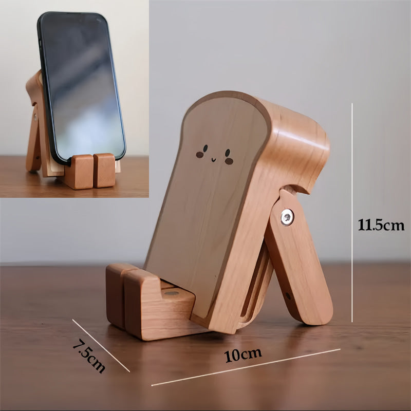 Cute Wooden Toast - Shaped Phone Stand, Foldable Desk Phone Holder with Cartoon Design