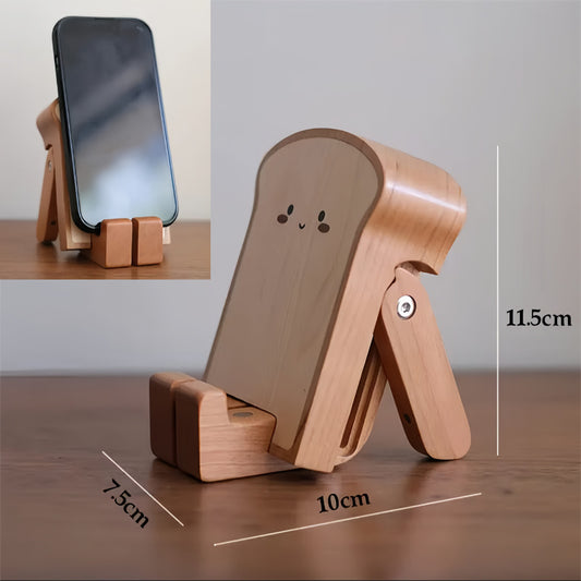 Cute Wooden Toast - Shaped Phone Stand, Foldable Desk Phone Holder with Cartoon Design