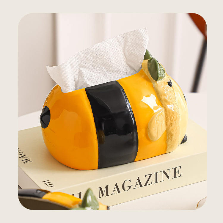 Chubby Bee Ceramic Tissue Box, Cute Striped Bee Desktop Tissue Holder