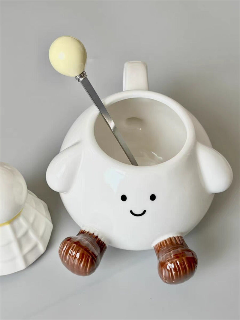 Cute Badminton Character Ceramic Mug - Cartoon Sports-Themed Coffee Cup