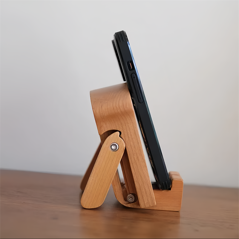 Cute Wooden Toast - Shaped Phone Stand, Foldable Desk Phone Holder with Cartoon Design