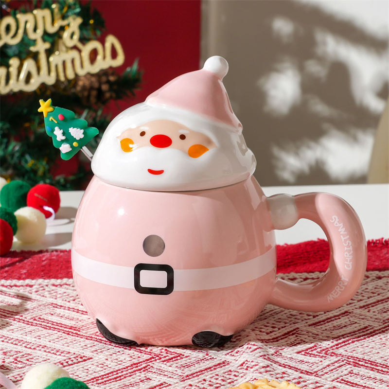 Santa - Shaped Christmas Ceramic Mug with Lid , Festive Holiday Drinkware