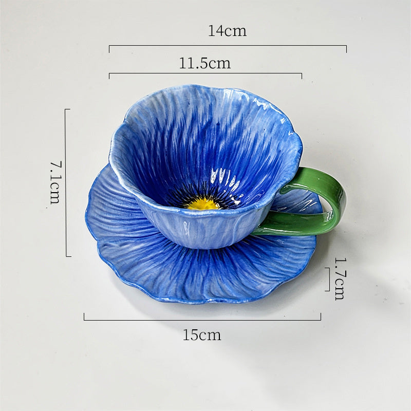 Flower-Shaped Ceramic Cup, High-Value Ins-Style Tableware for Coffee/Tea & Dessert