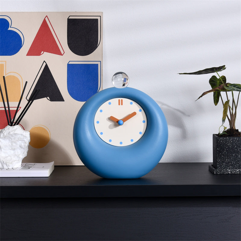 Minimalist Blue Alarm Clock, Cute Round Desktop Clock,Office Decor