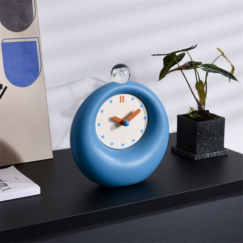 Minimalist Blue Alarm Clock, Cute Round Desktop Clock,Office Decor