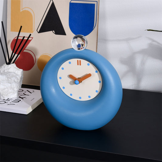 Minimalist Blue Alarm Clock, Cute Round Desktop Clock,Office Decor